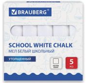 Мел белый BRAUBERG, набор 5 шт., утолщенный, квадратный, 227444