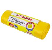 Мешки для раздельного сбора мусора 60л желтые в рулоне 20 шт, ПНД 10 мкм, 58х68см, LAIMA