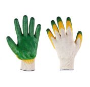 Перчатки рабочие ХБ двойная обливка зеленые (300пар) ЛТ в инд. уп.