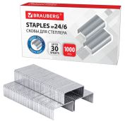 Скобы BRAUBERG № 24/6 (для степлеров 24/6), 1000 штук, до 30 листов, 220950