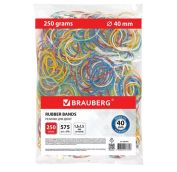 Резинки банковские универсальные диаметром 40 мм, BRAUBERG 250 г, цветные, натуральный каучук,440164