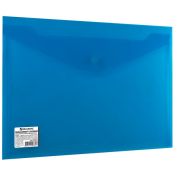 Папка-конверт с кнопкой BRAUBERG, А4, до 100 листов, непрозрачная, синяя, СВЕРХПРОЧНАЯ 0,2 мм