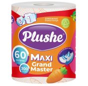 Полотенце Бумажное Plushe Maxi Grand Master 60метров,1 рул, 2 слоя, белый/оранжевое,10 в уп