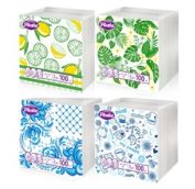 Салфетка Бум24 Plushe Classic DECOR, 1сл, 100л, сплошное, 15 в уп (Лимоны-Монстера-Гжель-Котики)