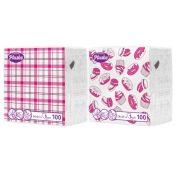 Салфетка Бум24 Plushe Classic DECOR, 1сл, 100л, сплошное, 15 в уп (Лютики - Ежевика + Пирожные - Бер